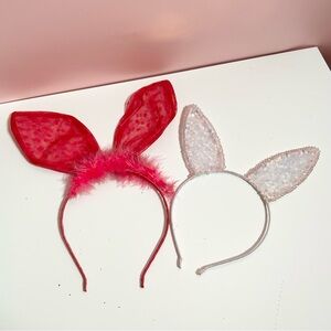 Y2K mcbling set of sexy mesh lace glitter sequins pink bunny ears